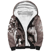 Hawaiian Lei Day Plumeria Humpback Whales Sherpa Hoodie Polynesian Art Vibrant Starry Nebula Grayscale Style