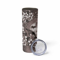 Hawaiian Lei Day Plumeria Humpback Whales Skinny Tumbler Polynesian Art Vibrant Starry Nebula Grayscale Style