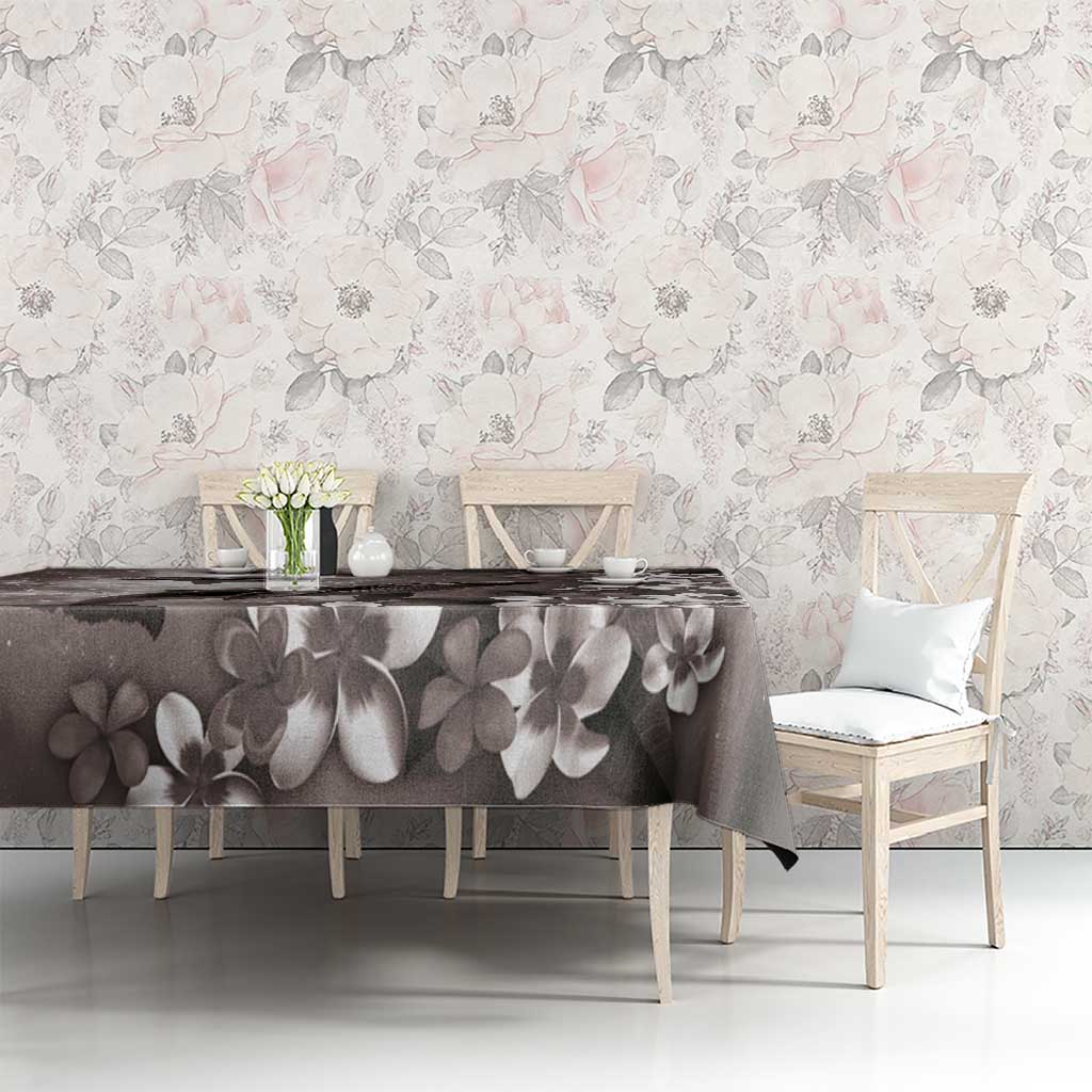 Hawaiian Lei Day Plumeria Humpback Whales Tablecloth Polynesian Art Vibrant Starry Nebula Grayscale Style