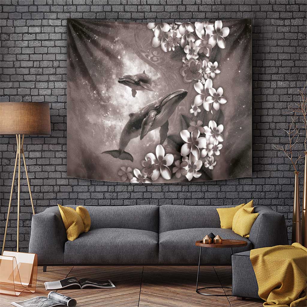 Hawaiian Lei Day Plumeria Humpback Whales Tapestry Polynesian Art Vibrant Starry Nebula Grayscale Style LT03 Art - Polynesian Pride