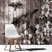 Hawaiian Lei Day Plumeria Humpback Whales Window Curtain Polynesian Art Vibrant Starry Nebula Grayscale Style