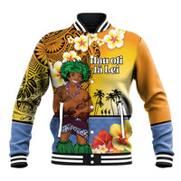 Happy Lei Day Baseball Jacket Hula Male Dancer Polynesian Flower Kakau Pattern