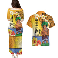 Happy Lei Day Couples Matching Puletasi and Hawaiian Shirt Hula Male Dancer Polynesian Flower Kakau Pattern LT03 - Polynesian Pride