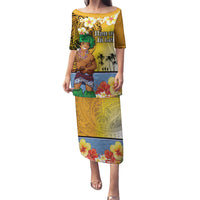 Happy Lei Day Family Matching Puletasi and Hawaiian Shirt Hula Male Dancer Polynesian Flower Kakau Pattern