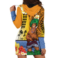 Happy Lei Day Hoodie Dress Hula Male Dancer Polynesian Flower Kakau Pattern
