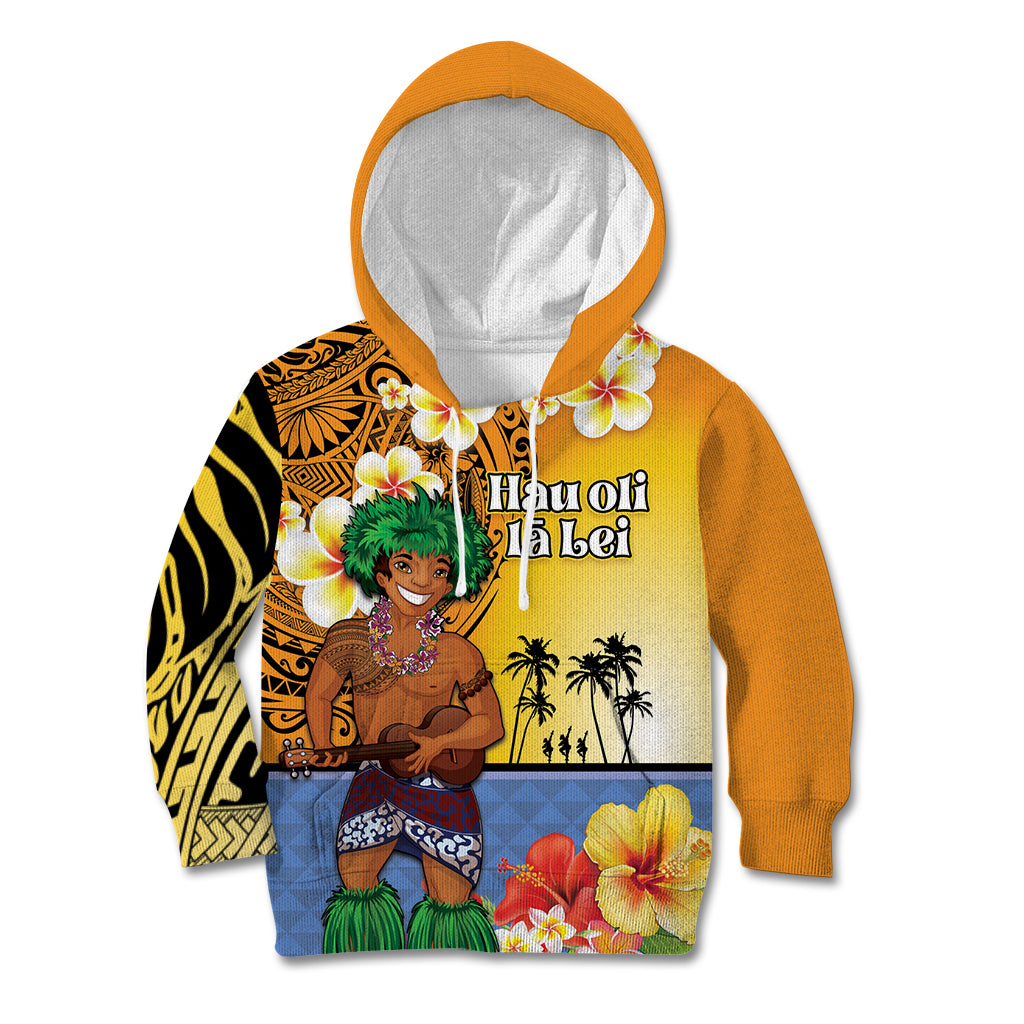 Happy Lei Day Kid Hoodie Hula Male Dancer Polynesian Flower Kakau Pattern LT03 Hoodie Yellow - Polynesian Pride
