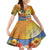 Happy Lei Day Kid Short Sleeve Dress Hula Male Dancer Polynesian Flower Kakau Pattern