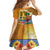Happy Lei Day Kid Short Sleeve Dress Hula Male Dancer Polynesian Flower Kakau Pattern