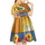 Happy Lei Day Kid Short Sleeve Dress Hula Male Dancer Polynesian Flower Kakau Pattern