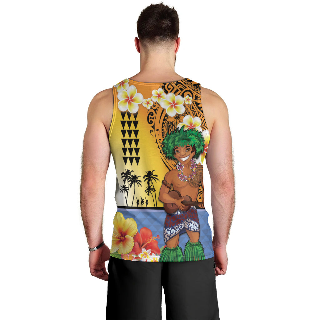Happy Lei Day Men Tank Top Hula Male Dancer Polynesian Flower Kakau Pattern