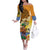 Happy Lei Day Off The Shoulder Long Sleeve Dress Hula Male Dancer Polynesian Flower Kakau Pattern