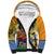 Happy Lei Day Sherpa Hoodie Hula Male Dancer Polynesian Flower Kakau Pattern