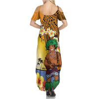 Happy Lei Day Summer Maxi Dress Hula Male Dancer Polynesian Flower Kakau Pattern