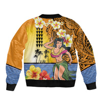 Happy Lei Day Bomber Jacket Hula Girl Polynesian Flower Kakau Pattern