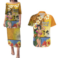 Happy Lei Day Couples Matching Puletasi and Hawaiian Shirt Hula Girl Polynesian Flower Kakau Pattern