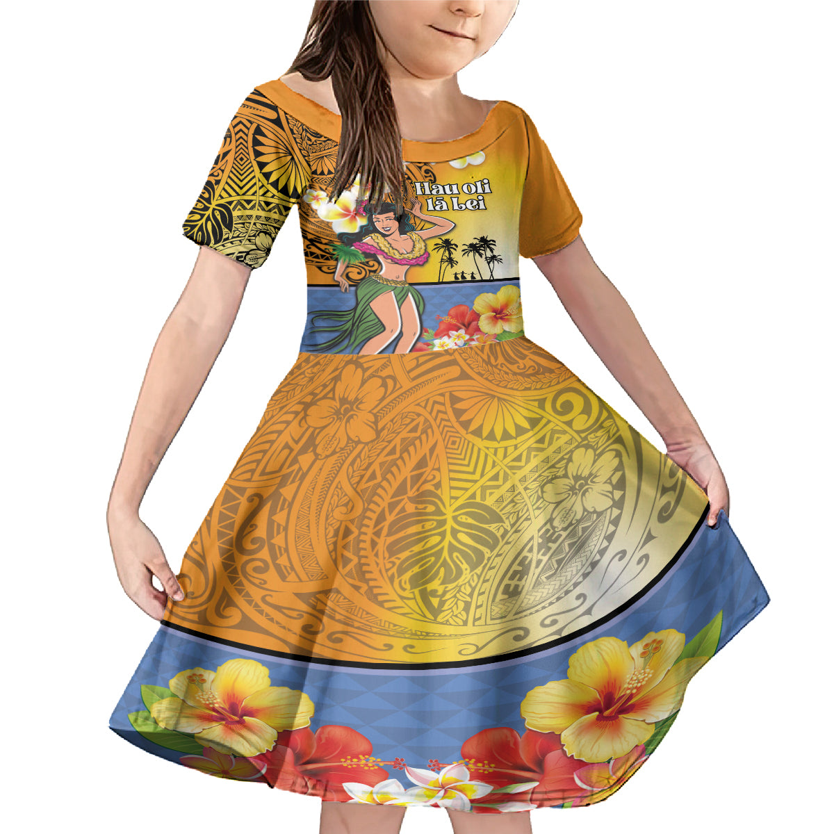 Happy Lei Day Family Matching Mermaid Dress and Hawaiian Shirt Hula Girl Polynesian Flower Kakau Pattern