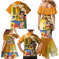 Happy Lei Day Family Matching Mermaid Dress and Hawaiian Shirt Hula Girl Polynesian Flower Kakau Pattern
