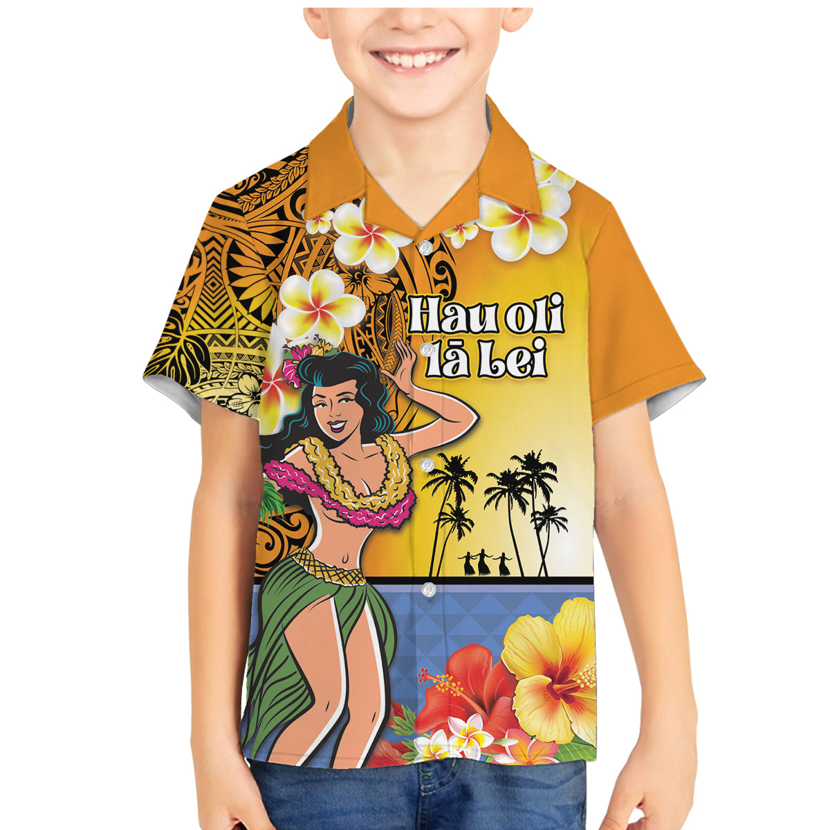 Happy Lei Day Family Matching Mermaid Dress and Hawaiian Shirt Hula Girl Polynesian Flower Kakau Pattern