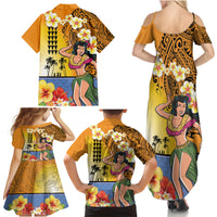 Happy Lei Day Family Matching Summer Maxi Dress and Hawaiian Shirt Hula Girl Polynesian Flower Kakau Pattern