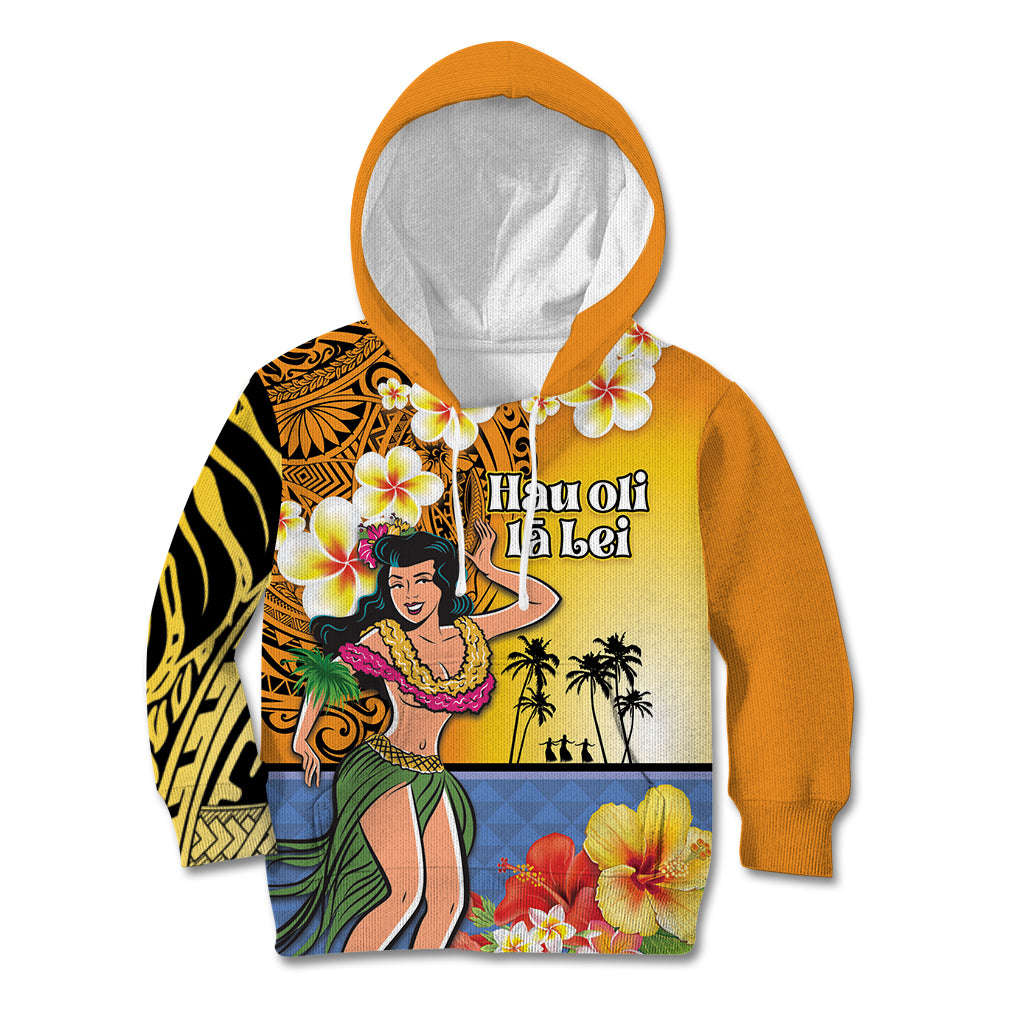 Happy Lei Day Kid Hoodie Hula Girl Polynesian Flower Kakau Pattern LT03 Hoodie Yellow - Polynesian Pride