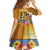 Happy Lei Day Kid Short Sleeve Dress Hula Girl Polynesian Flower Kakau Pattern