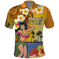 Happy Lei Day Polo Shirt Hula Girl Polynesian Flower Kakau Pattern
