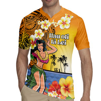 Happy Lei Day Rugby Jersey Hula Girl Polynesian Flower Kakau Pattern
