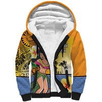 Happy Lei Day Sherpa Hoodie Hula Girl Polynesian Flower Kakau Pattern