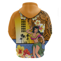 Happy Lei Day Zip Hoodie Hula Girl Polynesian Flower Kakau Pattern