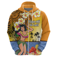 Happy Lei Day Zip Hoodie Hula Girl Polynesian Flower Kakau Pattern