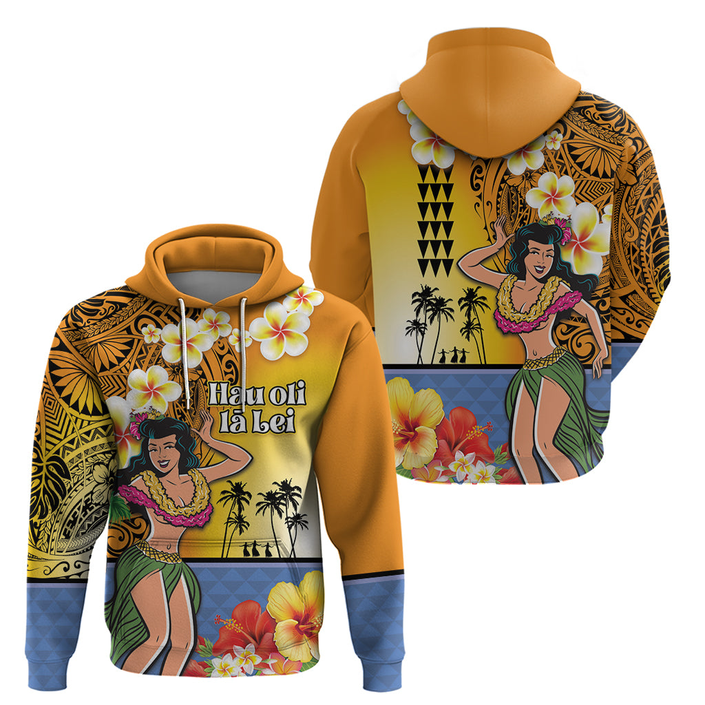 Happy Lei Day Zip Hoodie Hula Girl Polynesian Flower Kakau Pattern