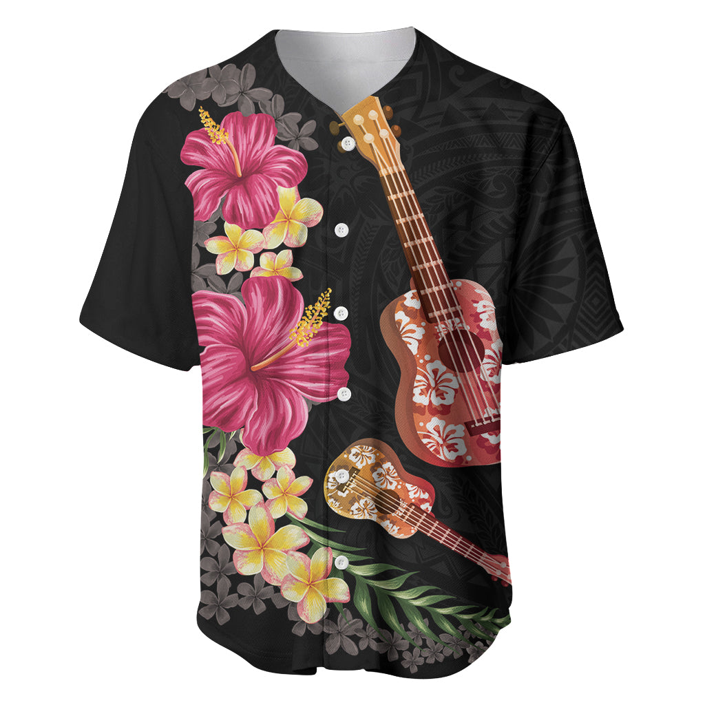 Ukulele mix Polynesian Flower Baseball Jersey Hawaiian Tribal Pattern