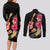 Ukulele mix Polynesian Flower Couples Matching Long Sleeve Bodycon Dress and Long Sleeve Button Shirt Hawaiian Tribal Pattern