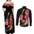 Ukulele mix Polynesian Flower Couples Matching Off Shoulder Maxi Dress and Long Sleeve Button Shirt Hawaiian Tribal Pattern