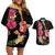 Ukulele mix Polynesian Flower Couples Matching Off Shoulder Short Dress and Hawaiian Shirt Hawaiian Tribal Pattern