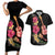 Ukulele mix Polynesian Flower Couples Matching Short Sleeve Bodycon Dress and Hawaiian Shirt Hawaiian Tribal Pattern