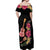 Ukulele mix Polynesian Flower Off Shoulder Maxi Dress Hawaiian Tribal Pattern