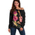 Ukulele mix Polynesian Flower Off Shoulder Sweater Hawaiian Tribal Pattern