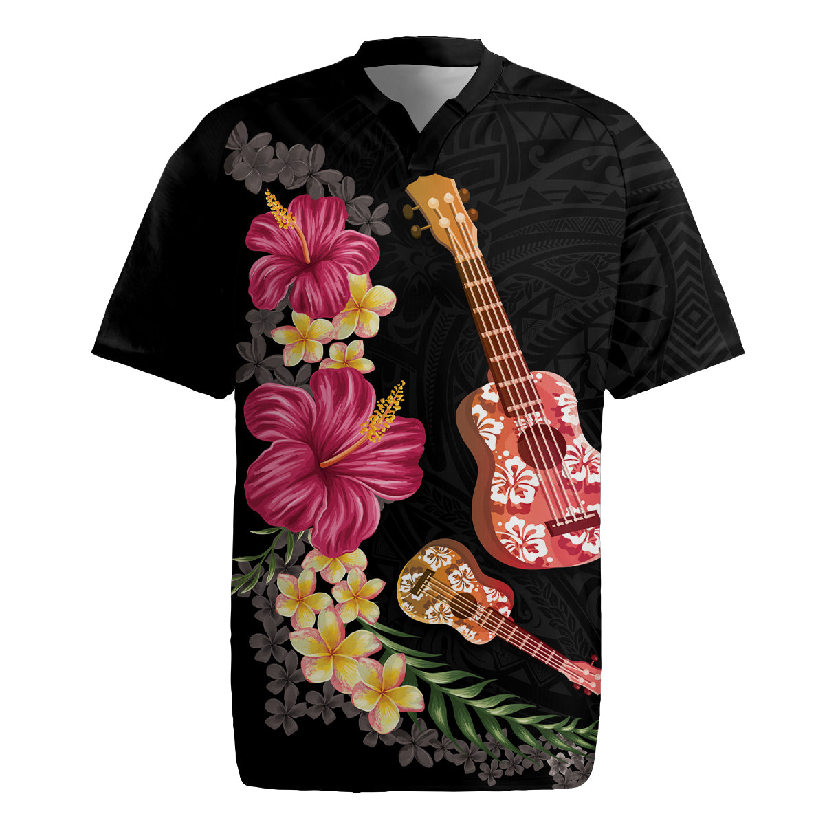 Ukulele mix Polynesian Flower Rugby Jersey Hawaiian Tribal Pattern