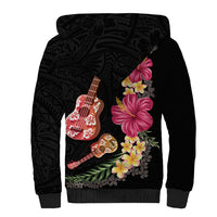 Ukulele mix Polynesian Flower Sherpa Hoodie Hawaiian Tribal Pattern
