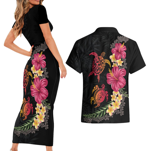 PNG Hibiscus Tribal Pattern Short Sleeve Bodycon Dress Bird-of-Paradise LT7 main image 0