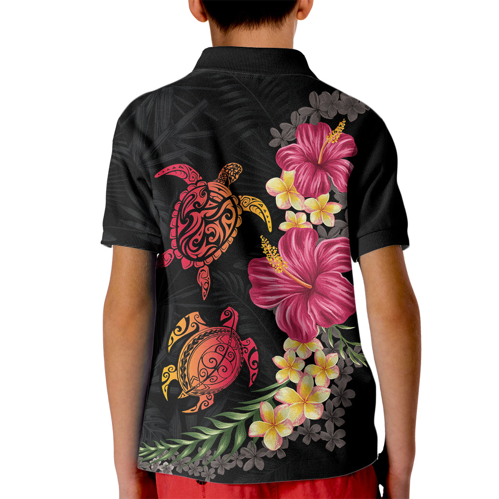 Hawaiian Flower and Tribal Turtle Kid Polo Shirt Colorful Style