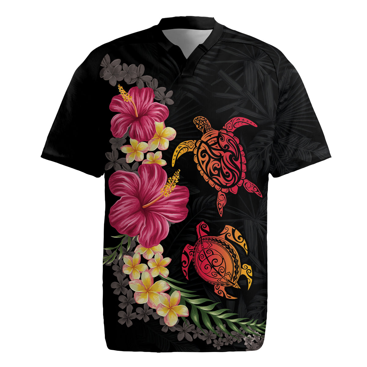 Hawaiian Flower and Tribal Turtle Rugby Jersey Colorful Style