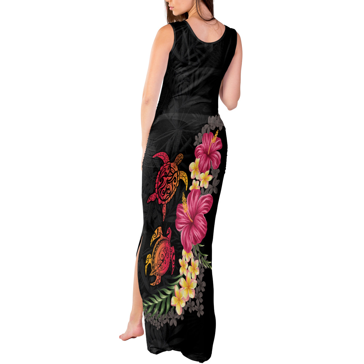 Hawaiian Flower and Tribal Turtle Tank Maxi Dress Colorful Style