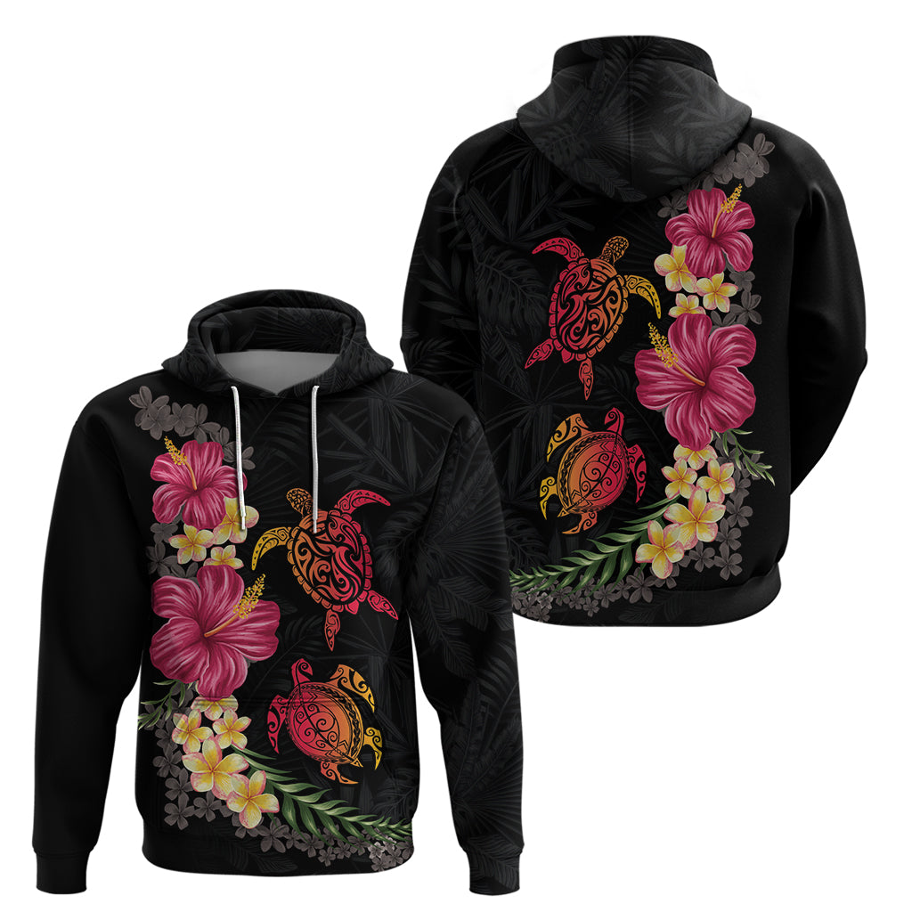 Hawaiian Flower and Tribal Turtle Zip Hoodie Colorful Style