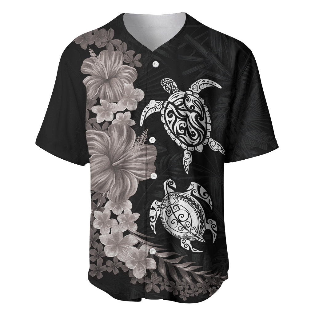 Hawaiian Flower and Tribal Turtle Baseball Jersey Grayscale Mode