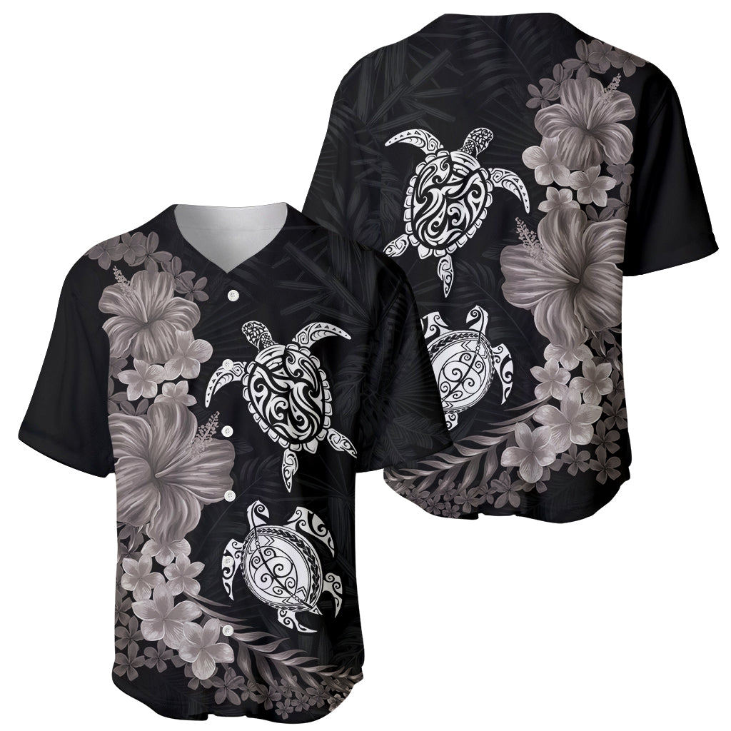 Hawaiian Flower and Tribal Turtle Baseball Jersey Grayscale Mode