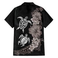Hawaiian Flower and Tribal Turtle Family Matching Off The Shoulder Long Sleeve Dress and Hawaiian Shirt Grayscale Mode LT03 - Polynesian Pride