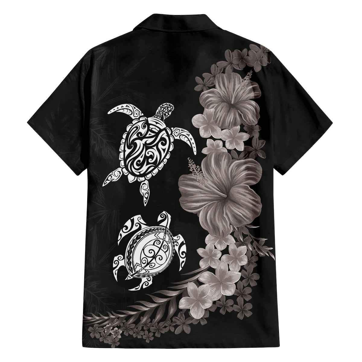 Hawaiian Flower and Tribal Turtle Family Matching Off Shoulder Short Dress and Hawaiian Shirt Grayscale Mode LT03 - Polynesian Pride