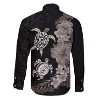 Hawaiian Flower and Tribal Turtle Family Matching Off Shoulder Short Dress and Hawaiian Shirt Grayscale Mode LT03 - Polynesian Pride